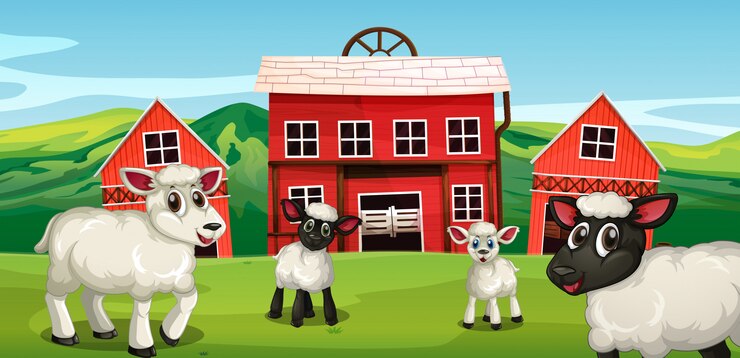 Vector farm scene with sheep