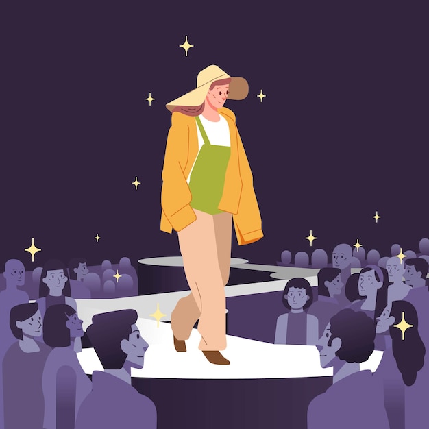 fashion models showing clothes outfit trendy modern stylish women on catwalk audience crowd watching
