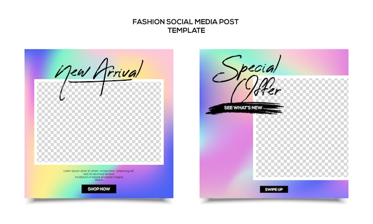 Vector fashion social media template in holographic flyer
