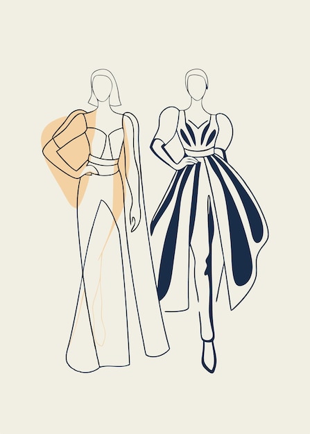 Fashion women line art vector on white background