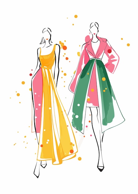 Fashion women line art vector on white background