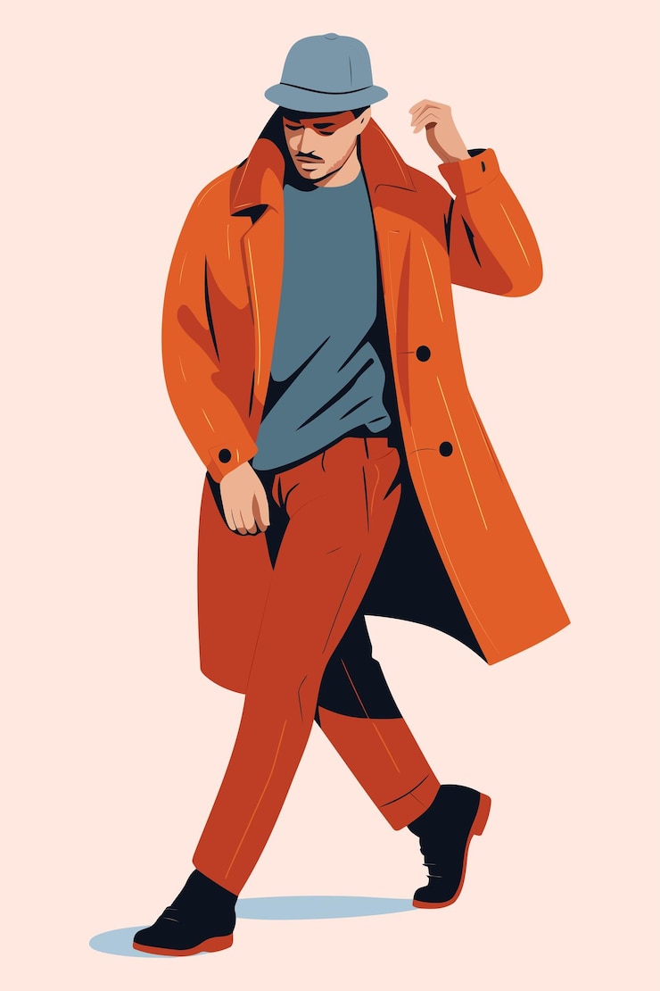 Vector fashionable young man in a hat and coat urban style vector illustration