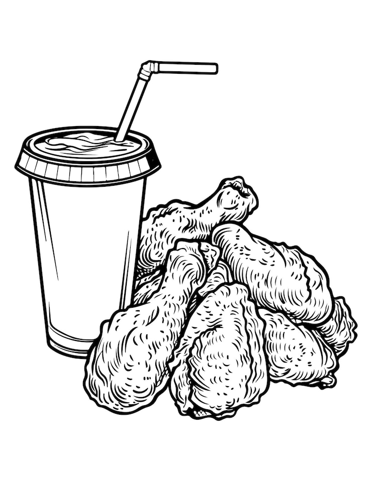 Fast Food and Drink Coloring Page