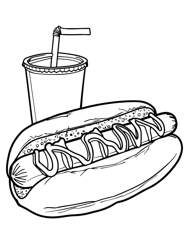 Fast Food and Drink Coloring Page
