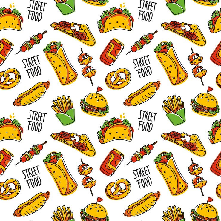 Fast Food and others street food Seamless pattern Vector