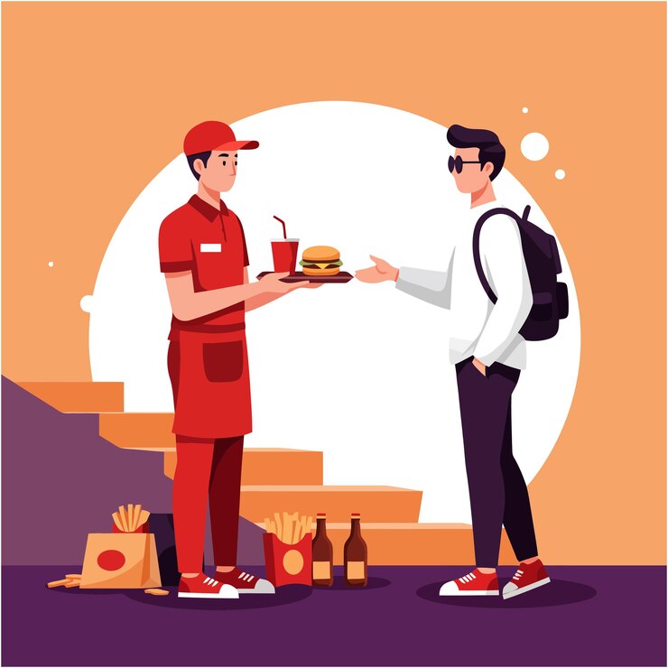 Vector fast food delivery service burger meal order