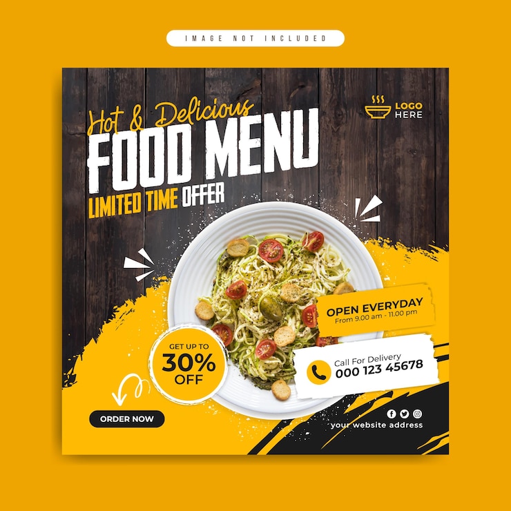 Vector fast food restaurant business promotion social media post or web banner with logo and icon
