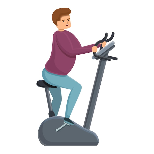 Fat man exercise bike icon Cartoon of fat man exercise bike vector icon for web design isolated on white background