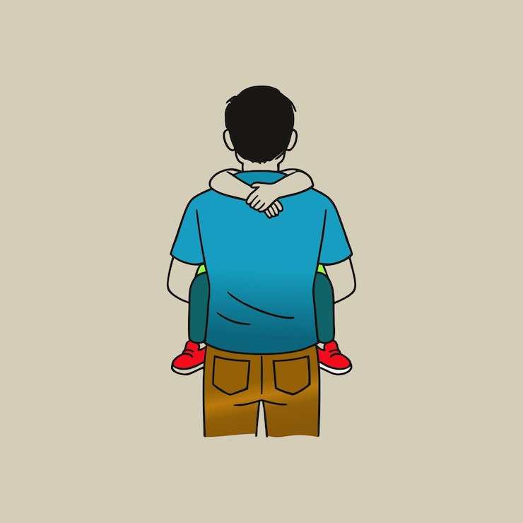 Vector father carrying child piggyback
