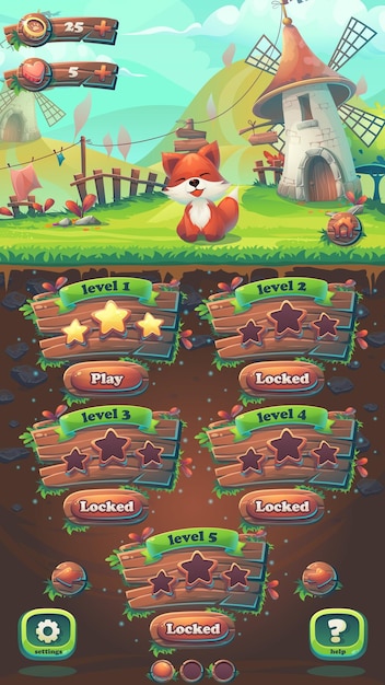 Feed the fox GUI match 3 level map window