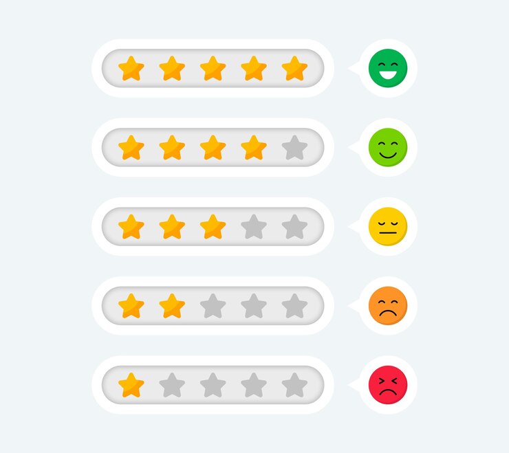 Vector feedback concept user reviews with emoticons and rating stars
