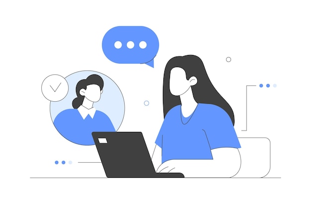 Female customer service agent talking with client and helping to solve his problems Online customer