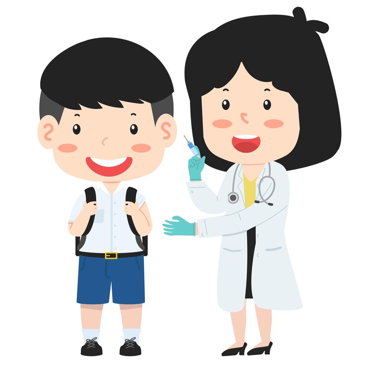 Vector female doctor injecting student patient with syringe