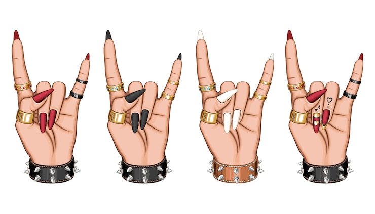 Female Hand in Rock Gesture illustration Heavy Metal Sign Female Hand with Beautiful Manicure and