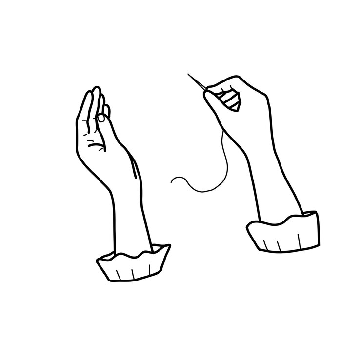 Vector female hands holding needle with thread isolated on a white background hand drawn vector