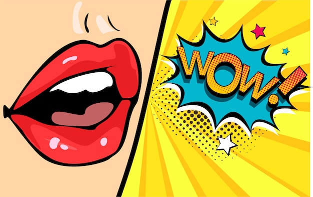 Female mouth with speech bubble wow