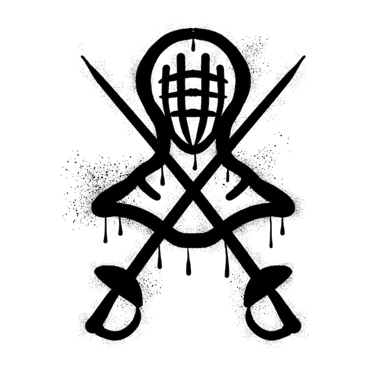 Vector fencing sport helmet with black spray paint graffiti