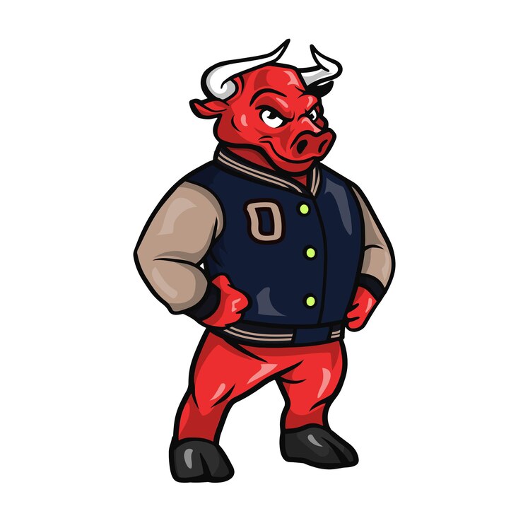 Ferocious Bull Mascot wearing varsity jacket vector