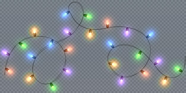 Festive Christmas light multicolored garlands PNG Decor element for postcards invitations