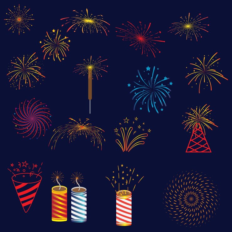 Vector festive fireworks fireworks at sky background diwali festival of lights vector illustration