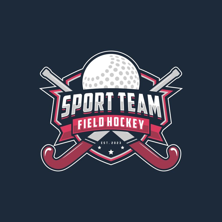 Field hockey logo and badge Field hockey vector illustration Field hockey and ball