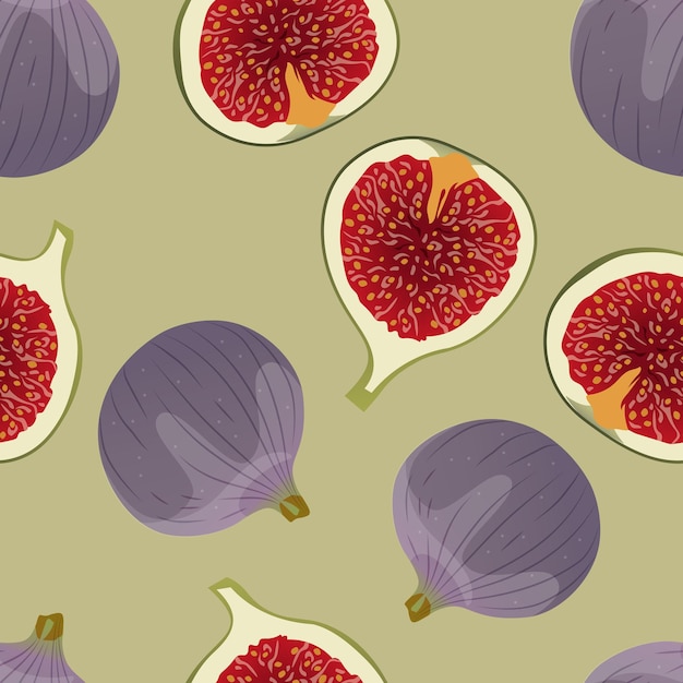 Figs on a green background Seamless vector pattern