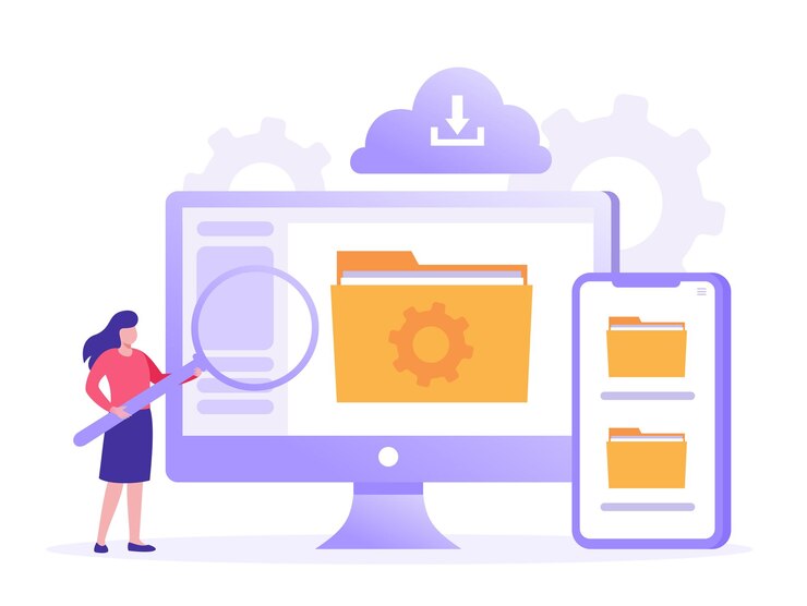 Vector file management administration data filing concept folder gallery records database flat illustration vector template