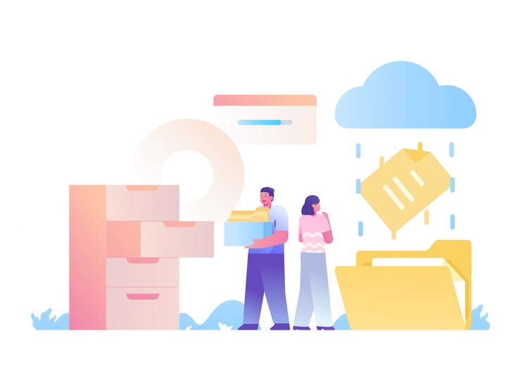 Vector file upload and save management concept illustration