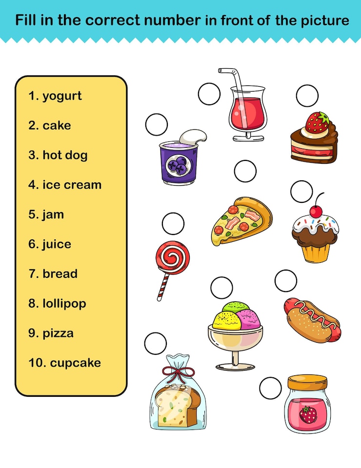 Vector fill in the correct number in front of the picture education worksheet for kids illustration vector
