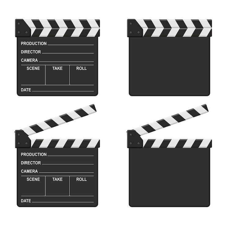 Vector film clapper board set isolated on white background blank movie clapper cinema