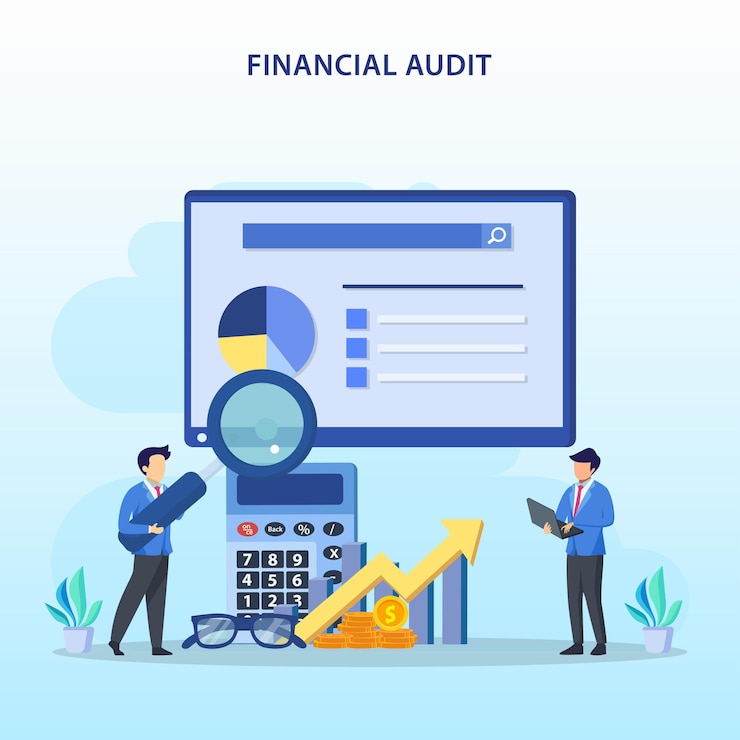 Vector financial audit concept managment calculation financial accounting or audit tax service vector illustration