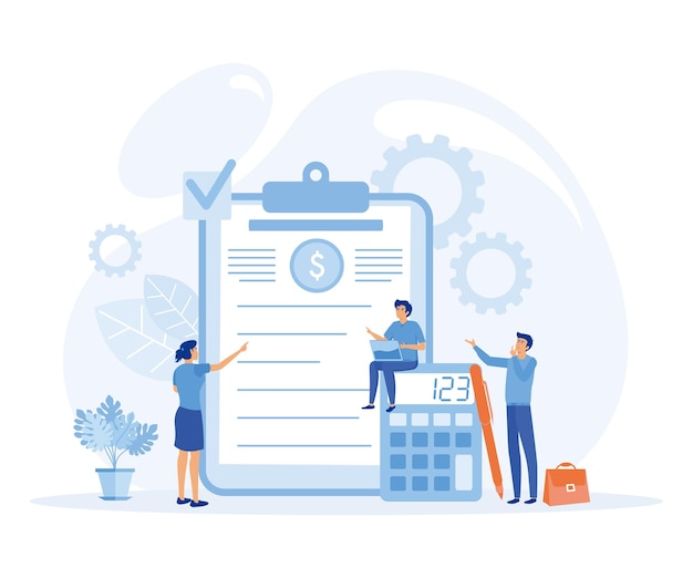 financial management concepts people and clipboard with financial document calculator and pen