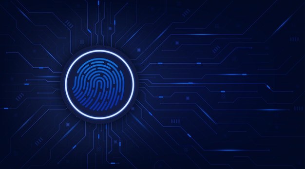 fingerprint on circuit board secure system concept with a fingerprint password control through fingerprints futuristic background vector illustration design for banner and template