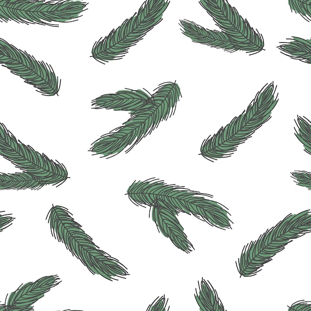 Fir tree branch seamless pattern, winter background.  christmas holly, spruce branches
