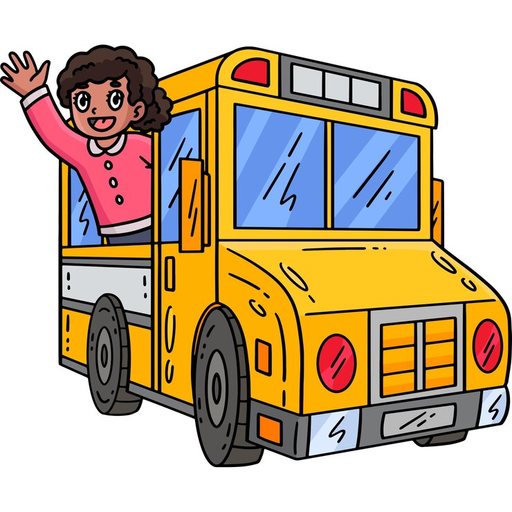 Vector first day of school child in school bus clipart