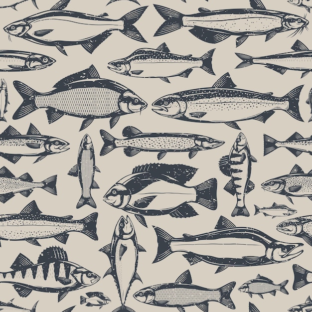 fish retro styled seamless pattern or background