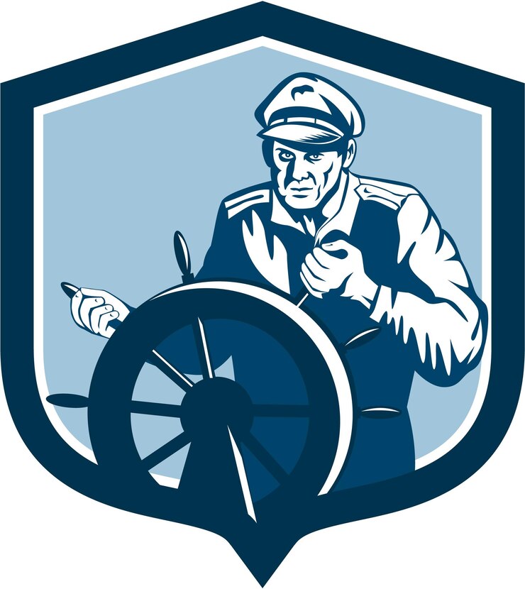 Vector fisherman sea captain shield retro