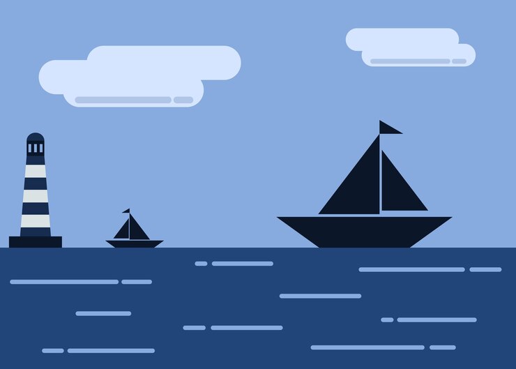 fishing boats sailing in the sea in flat design