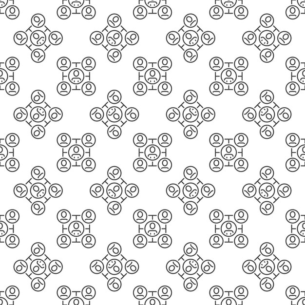Five People in Circles vector Network Group concept thin line minimal seamless pattern