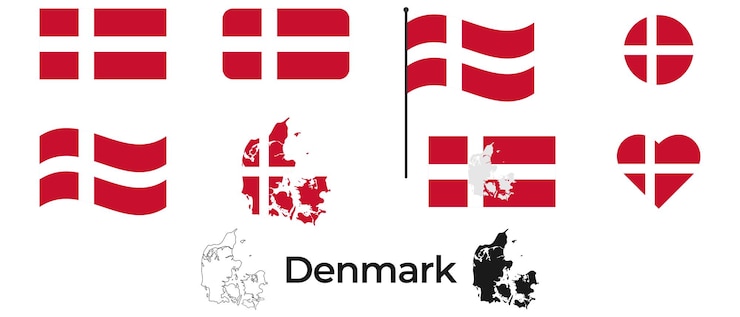 Vector flag of denmark silhouette of denmark national symbol