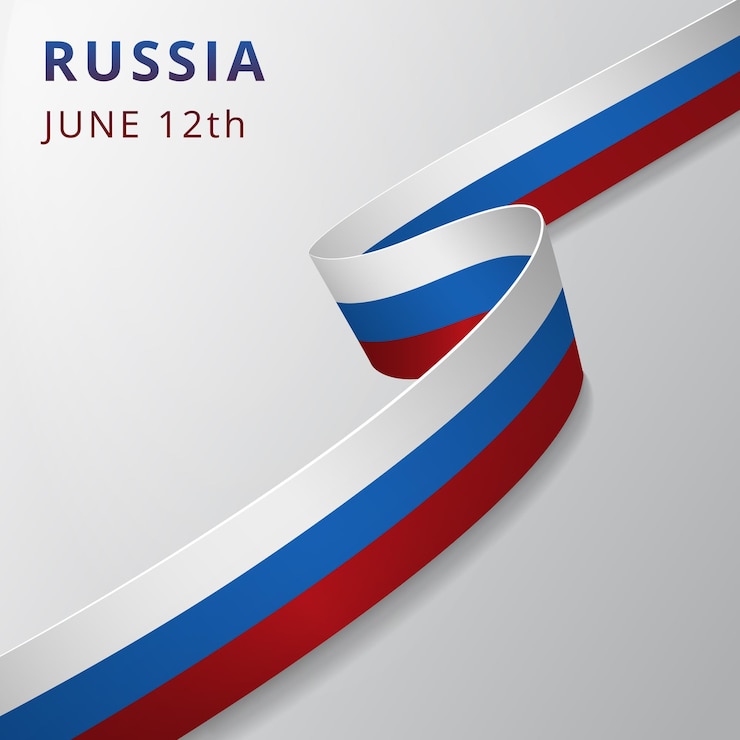 Vector flag of russia. 12th of june. vector illustration. wavy ribbon on gray background. independence day. national symbol.