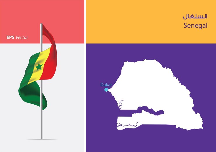Vector flag of senegal on white background with map