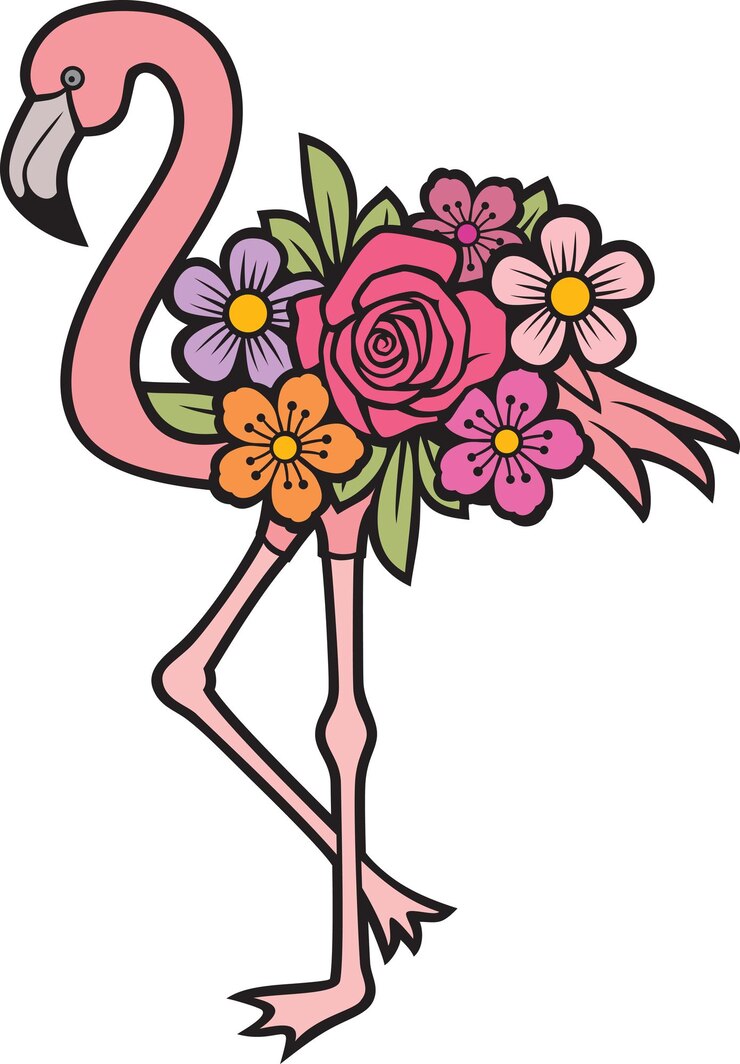 Vector flamingo with flowers
