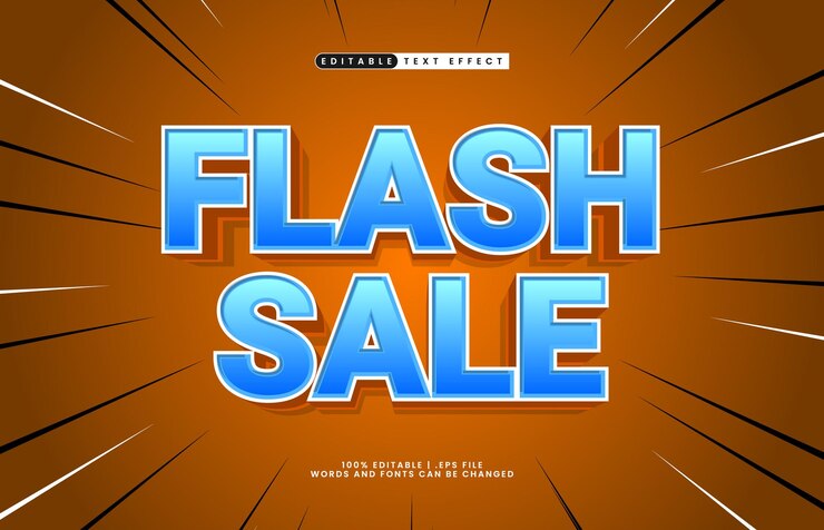 Vector flash sale editable text effect with a discount and promo text style