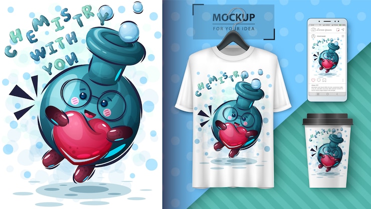 Vector flask with heart illustration and merchandising