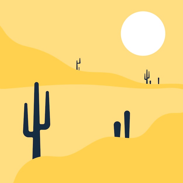 flat abstract icon sticker button with desert sun cactuses