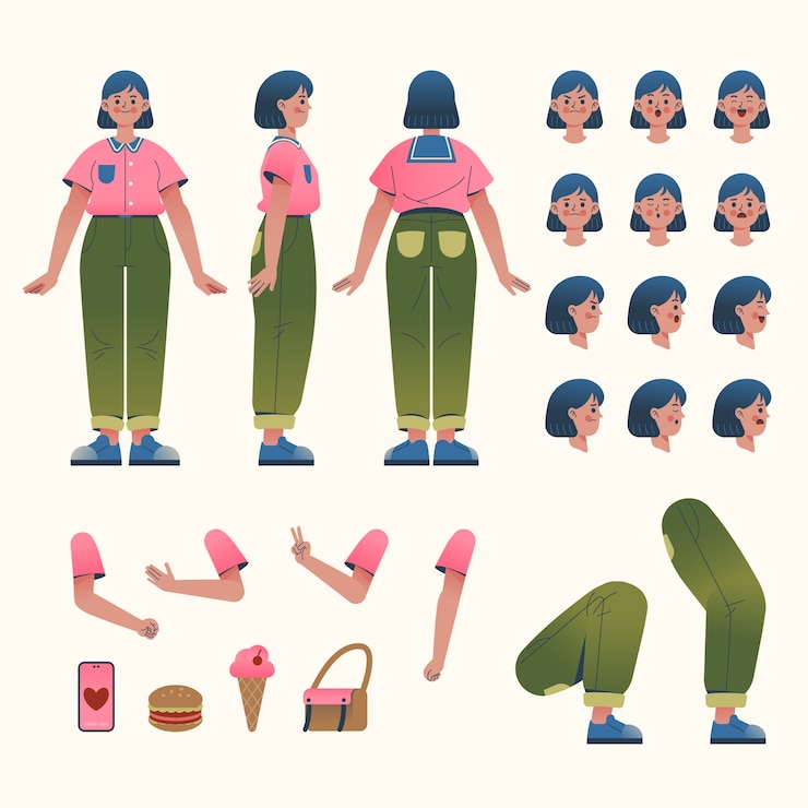 Vector flat character rig illustration