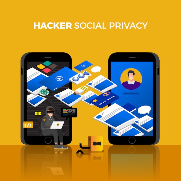 Flat design concept hacker activity cyber thief 