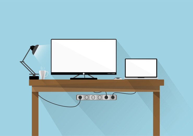 Vector flat design desktop monitor and laptop 