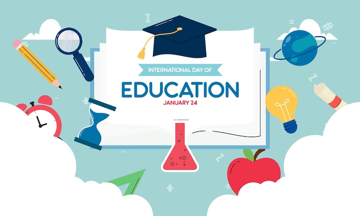 Flat Design Happy International Day of Education Poster Background